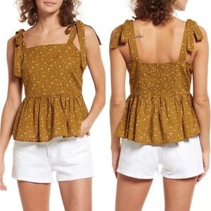 Madewell Green Flutter Sleeve Smocked Peplum Blouse